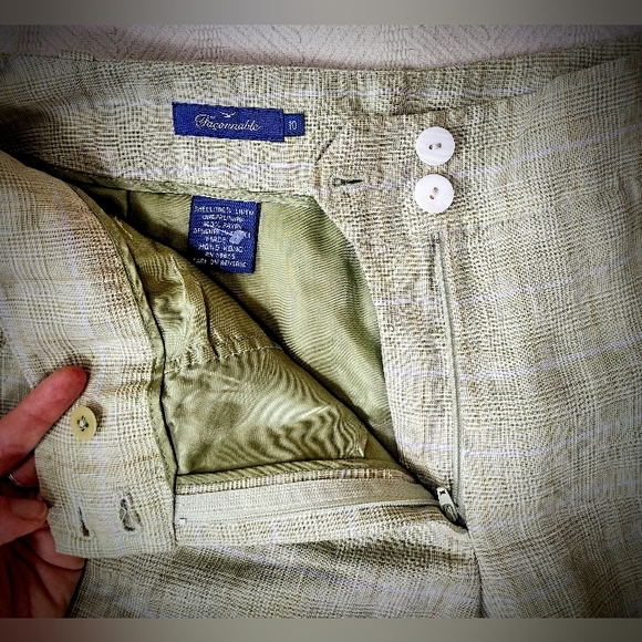 EUC Faconnable Green Cuffed Linen Shorts w/ Rayon Lining, Women's Size 10 - Picture 4 of 7